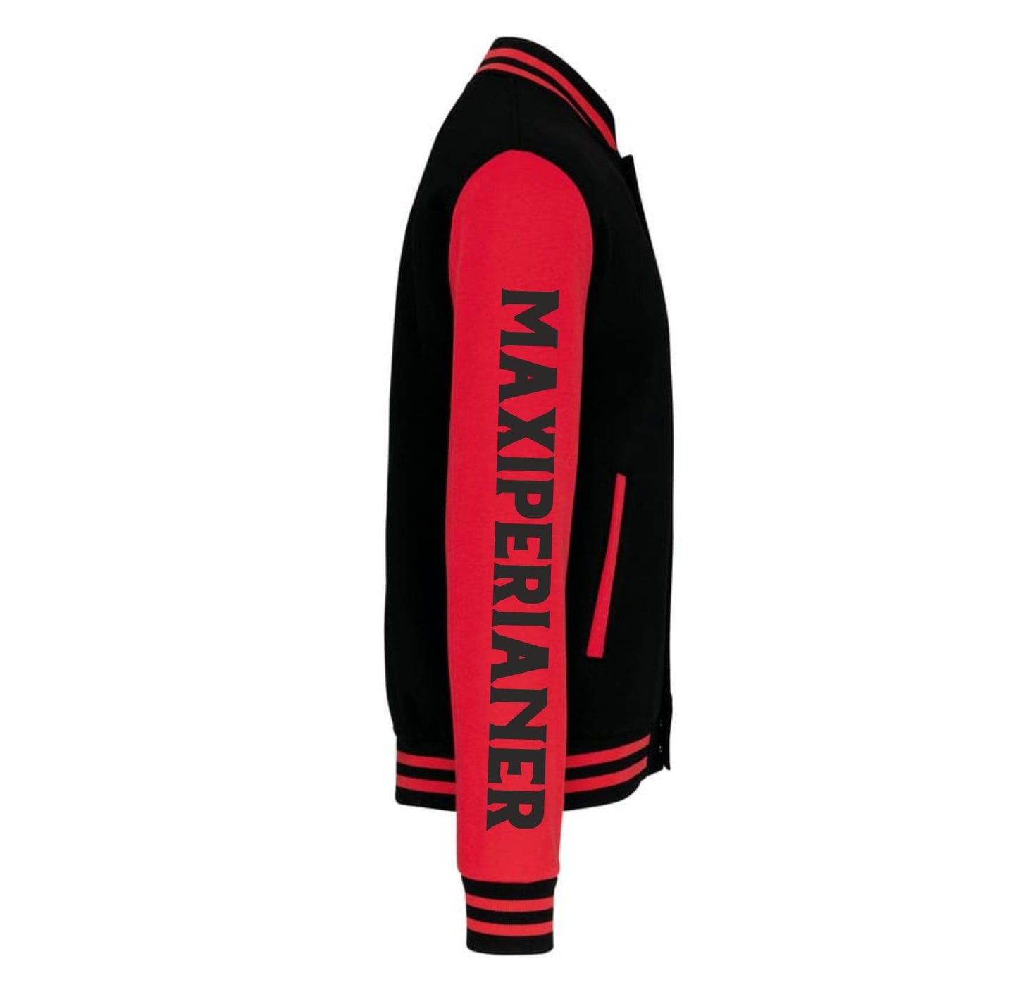 College Jacke Maxiperium Maxiperianer in schwarz rot Seitenansicht
