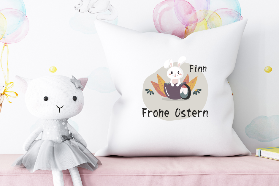 Kissen Frohe Ostern personalisiert mit Name | Ostergeschenk Kissen | personalisiertes Geschenk zu Ostern mit niedlichen Osterhasen