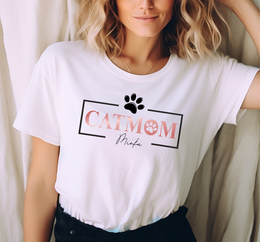 Katzenmama T-Shirt | CATMOM Shirt | T-Shirt für Katzen-Mamas personalisiert mit Katzen Namen