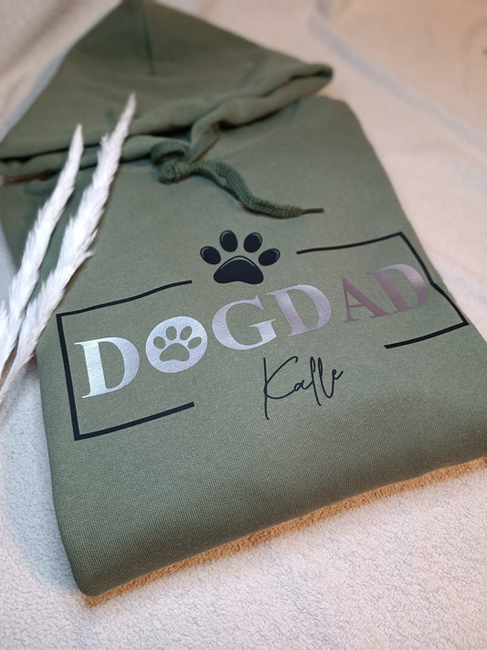 DOGDAD Hoodie mit Name personalisiert | DOG DAD Kapuzenpullover Hunde Namen | Geschenk für Hunde Papa