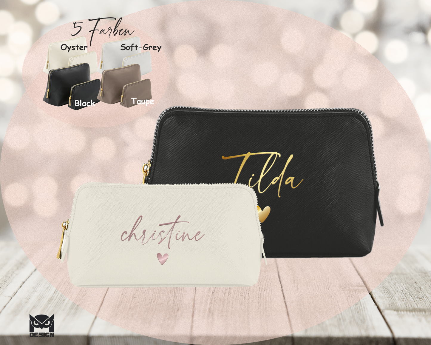 Trousse cosmétique personnalisée avec nom et cœur - cadeaux personnalisés - trousse de toilette