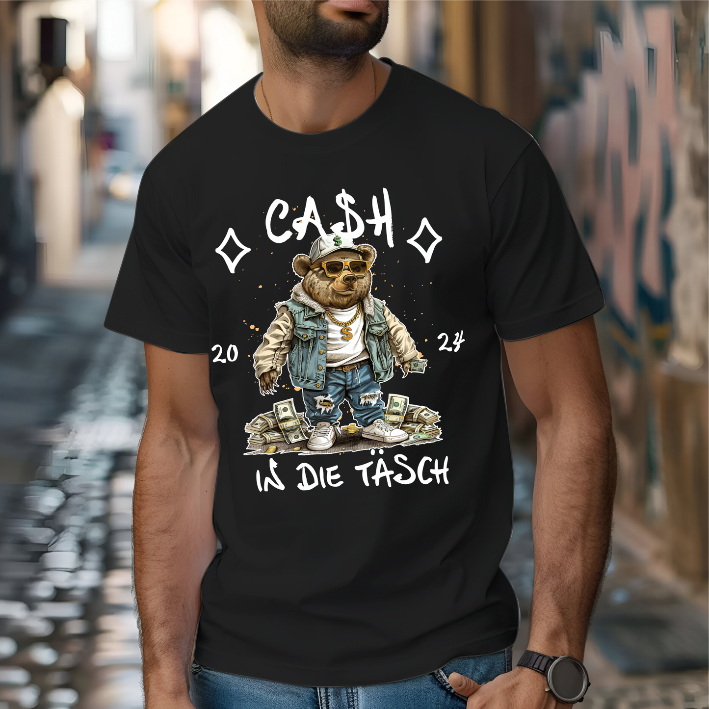 Urban Shirt, Herren Shirt Cash in die Täsch, Graffiti Shirt Teenager