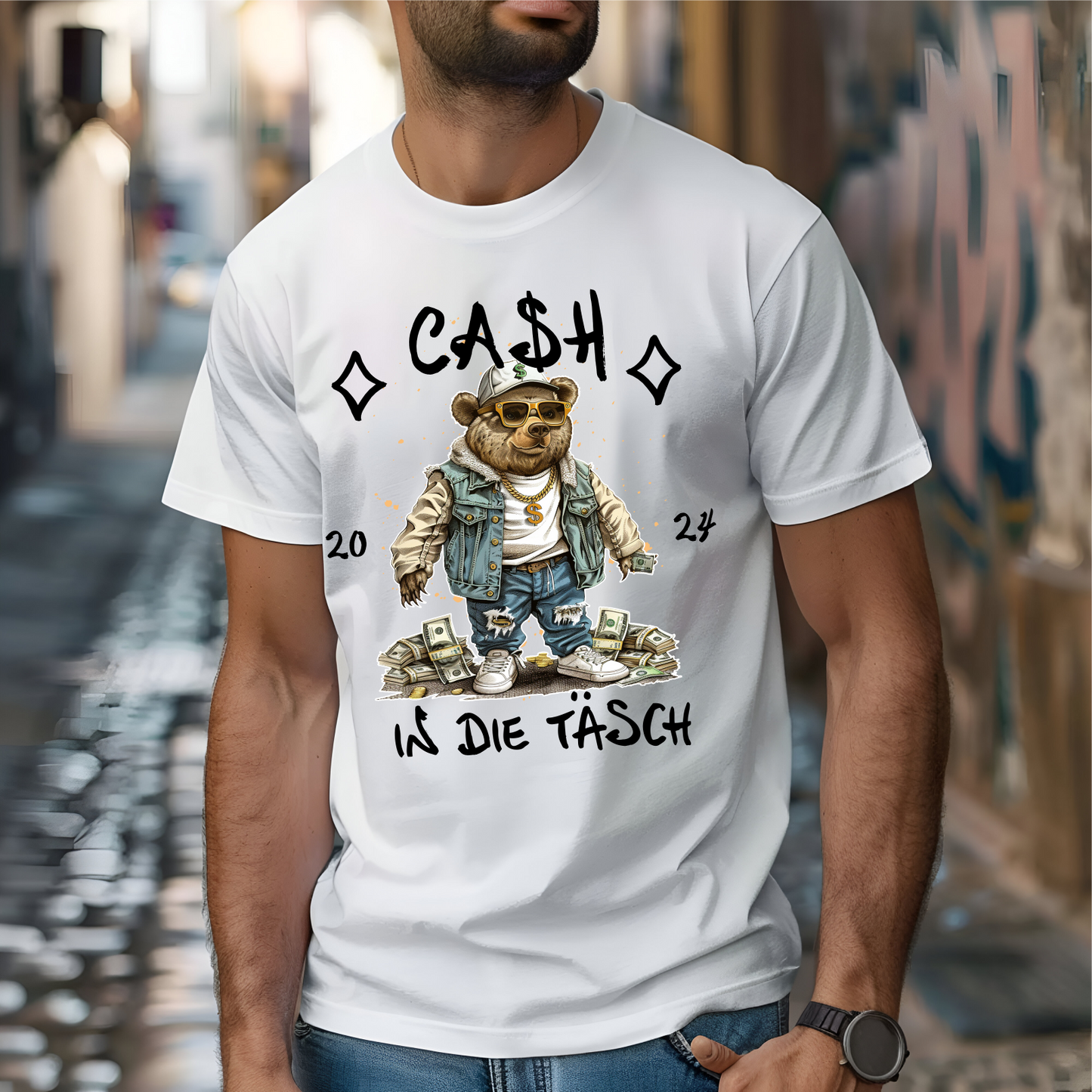 Urban Shirt, Herren Shirt Cash in die Täsch, Graffiti Shirt Teenager