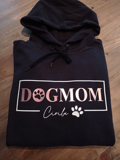 DOGMOM Hoodie mit Name personalisiert | DOG MOM Kapuzenpullover und Hunde Namen