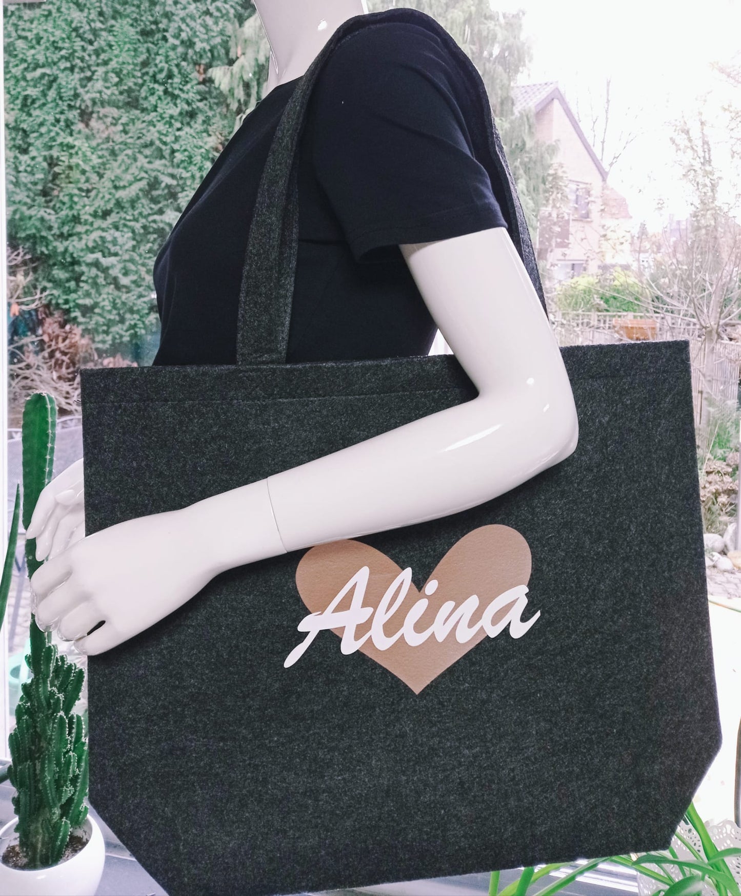 Shopper de sacs en feutre personnalisé avec nom et cœur - shopper en feutre - idée cadeau personnalisée
