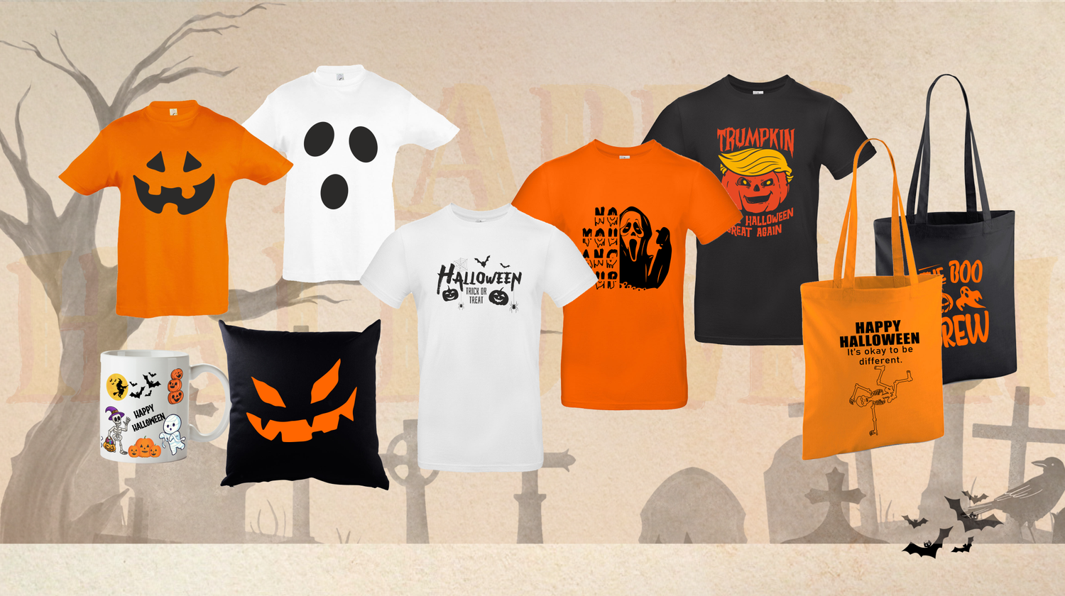 Halloween Artikel, Halloween Party, Halloween Zubehör, Halloween Tasse, Halloween T-Shirt, Halloween Süßigkeiten Tasche, Halloween Shirt