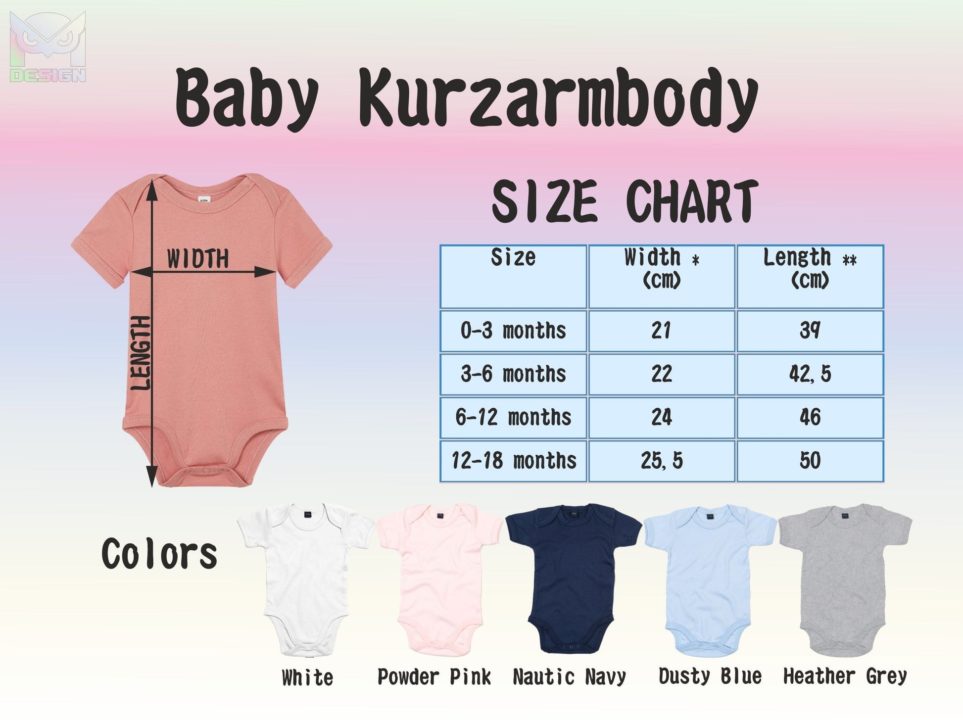 Kurzarm Baby Body personalisiert Size Chart