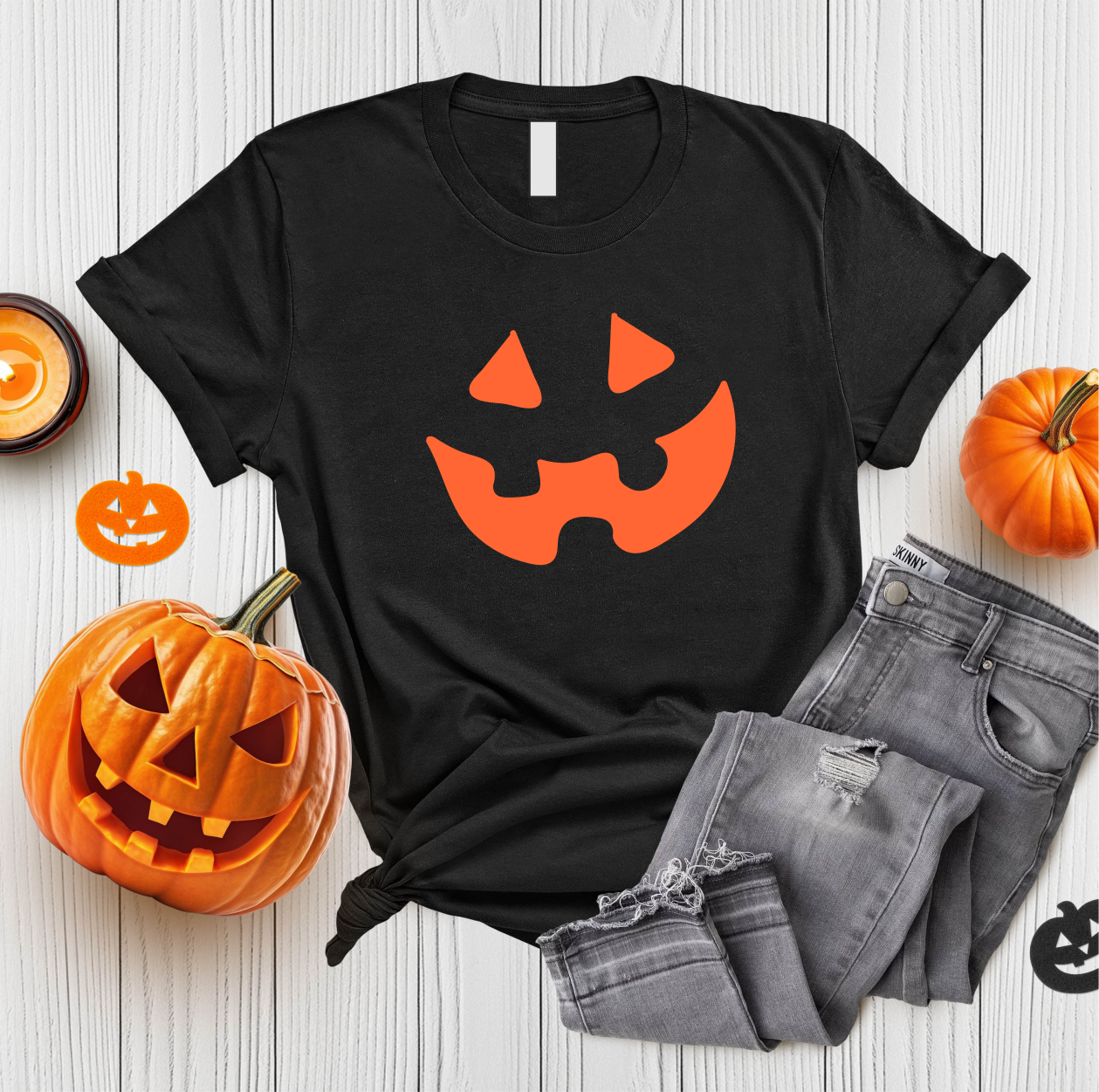 Halloween Shirt Damen Kürbis Gesicht Halloween Shirt