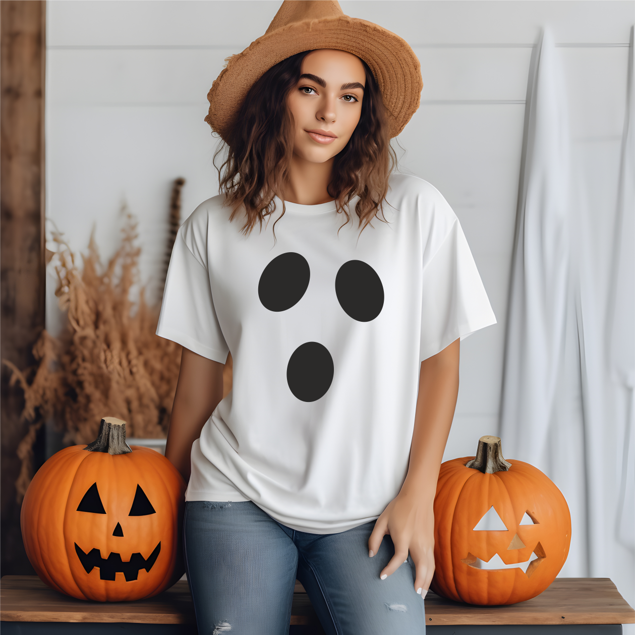 Halloween Shirt Gespenst, Halloween Kostüm Shirt mit Gespenst Gesicht