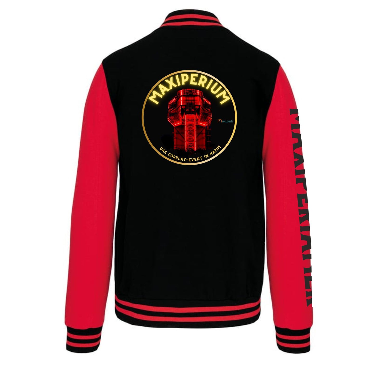 College Jacke Maxiperium Maxiperianer in schwarz rot Rückseite