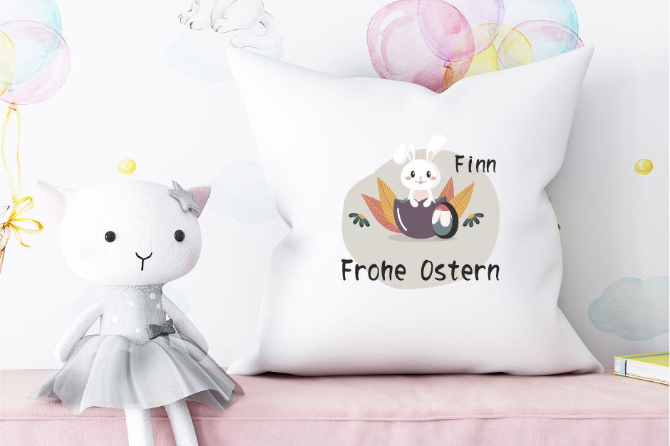 Happy Easter cushion personalized with name | Easter gift pillow | personalized Easter gift with cute Easter bunnies