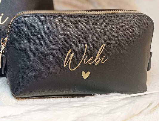 Cosmetic bag personalized with name and heart - personalized gifts - toiletry bag