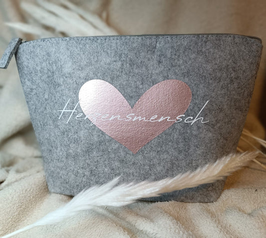 Toiletry bag personalized felt cosmetic bag heart &amp; desired text