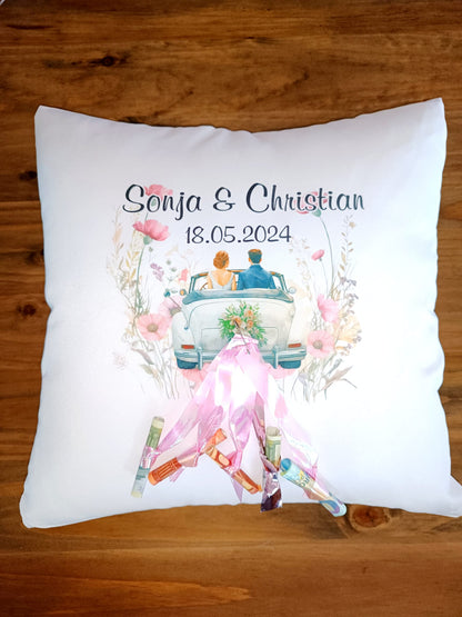 Personalisiertes Kissen zur Hochzeit | Geschenk Hochzeit | Geldgeschenk zur Hochzeit | Hochzeitsgeschenk personalisiert | Geschenk Brautpaar