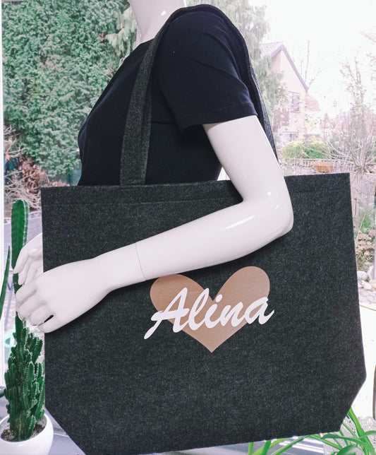 Felt bag shopper personalized with name and heart - shopper made of felt - personalized gift idea